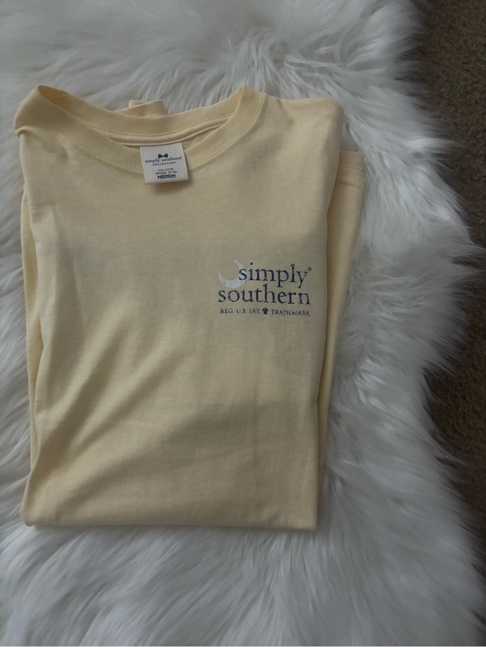 Simply Southern Pale Yellow Tee with Blue Logo